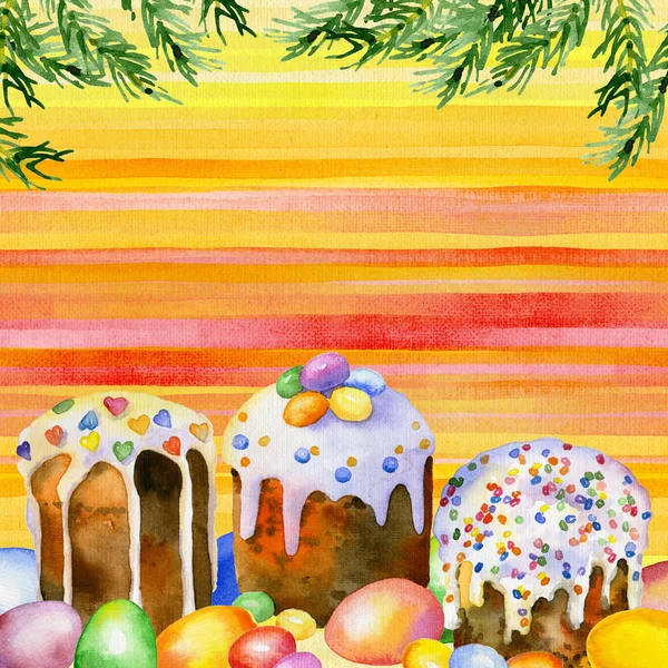 Páscoa, festivo, igreja, tradicional, deliciosa ainda vida com biscoitos, ovos, torta. Aquarela. Ilustração — Fotografia de Stock