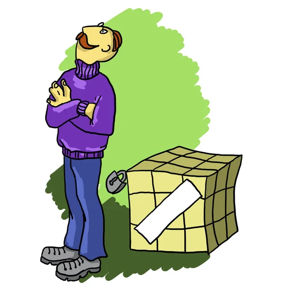 Offended person. A box with a gift under lock and key. Graphic arts. Illustration