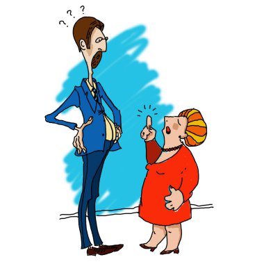 Kadın ve erkek arasındaki konuşma. Çift kavga. İllüstrasyon