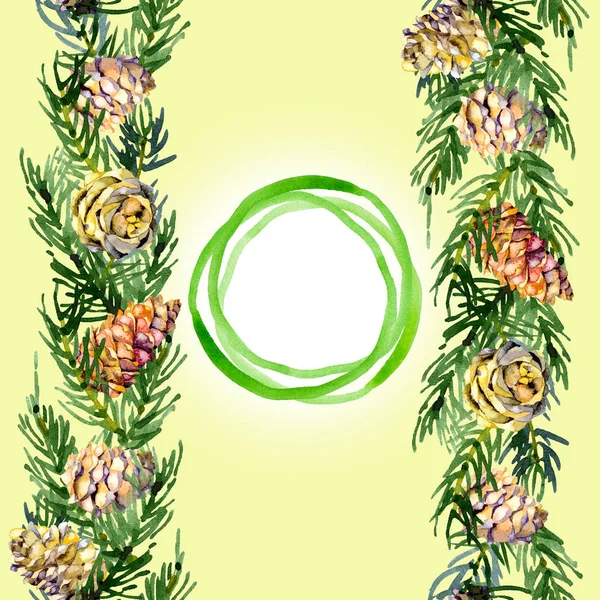 Natal, Natal, festivo, cartão vegetativo com os ramos de abeto, pinheiro e cones. Aquarela. Ilustração — Fotografia de Stock