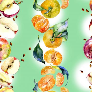 Bahçe, rustik, lezzetli elma. Olgun, Güney, portakal mandalina. Tatlım, vahşi arılar. suluboya. İllüstrasyon