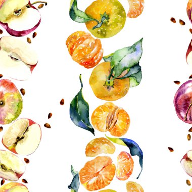 Bahçe, rustik, lezzetli elma. Olgun, Güney, portakal mandalina. Tatlım, vahşi arılar. suluboya. İllüstrasyon