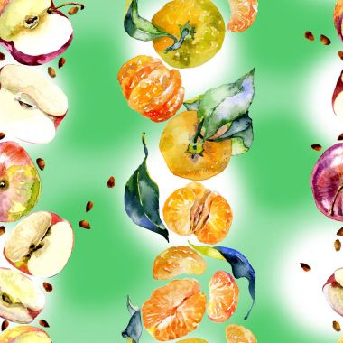 Bahçe, rustik, lezzetli elma. Olgun, Güney, portakal mandalina. Tatlım, vahşi arılar. suluboya. İllüstrasyon