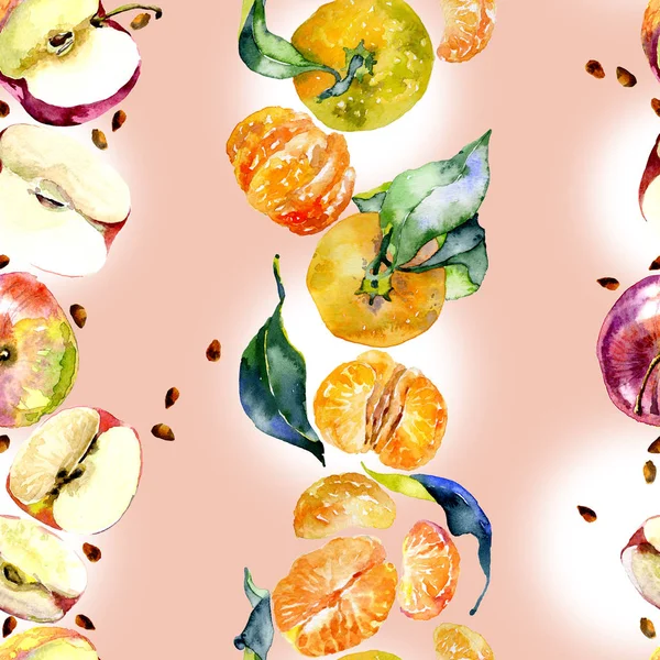 Tuin, rustieke, heerlijke appels. Rijp, Zuid, oranje mandarijnen. Honing, wilde bijen. Aquarel. Illustratie — Stockfoto