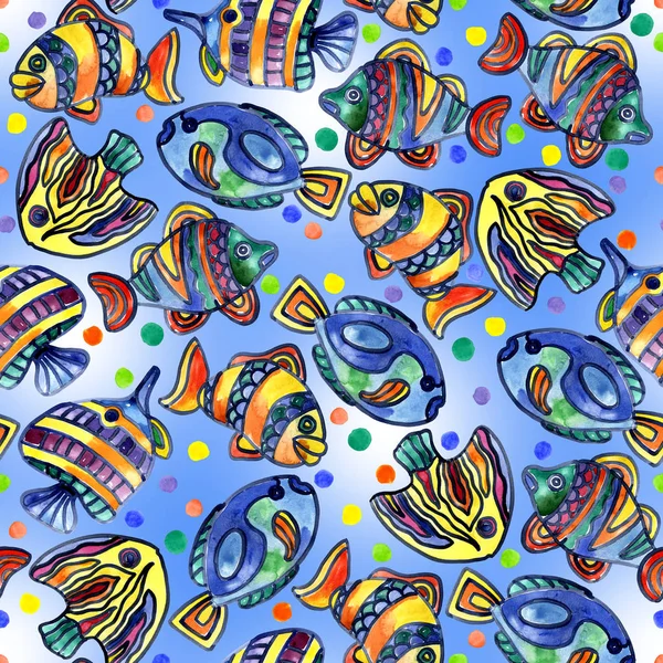 Aquarium, river, lake, merry, rainbow, colorful fish in the water. Watercolor. Illustration — Stock Photo, Image