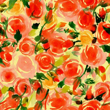 Güzel, kırmızı, pembe, Bahçe, güzel kokulu, gül yaprakları ile tatlım. Suluboya. İllüstrasyon