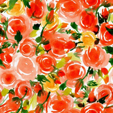 Güzel, kırmızı, pembe, Bahçe, güzel kokulu, gül yaprakları ile tatlım. Suluboya. İllüstrasyon