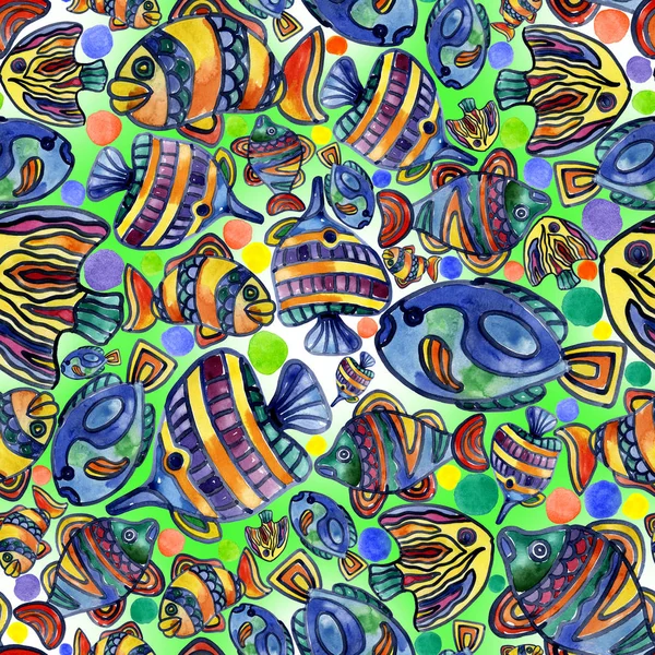 Акварель, река, озеро, веселая, радужная, разноцветная рыба в воде. Акварель. Иллюстрация — стоковое фото