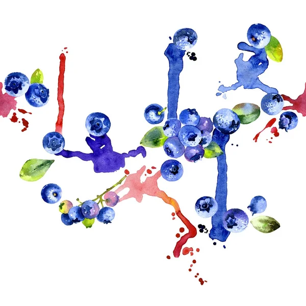 Bos, noordelijke, laat berry. Bosbes, blauwe, zwarte, heerlijk. Rijp, sappig, smakelijk bosbessen. Verse, gezonde, ronde vruchten. Vuile, waterige, crooked strepen. Aquarel. Illustratie — Stockfoto