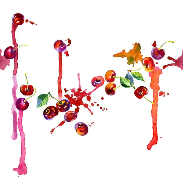 Smakelijk, lekkere, sappige, rode kers. Bos, Tuin, herfst, seizoensgebonden berry. Een rijke, sappig, zomer oogst. Druppels van het SAP, compote, jam. Aquarel. Illustratie — Stockfoto