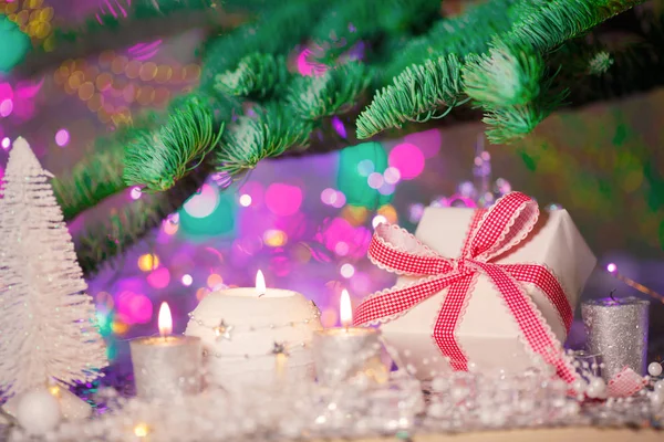 Cartão de Natal. Antecedentes sobre um tema da festa de Ano Novo. Deco — Fotografia de Stock