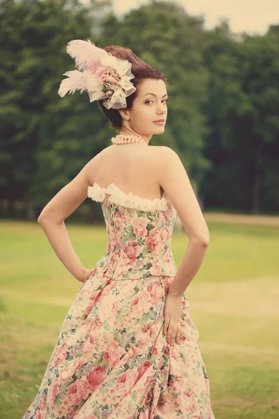 Retrato Mujer Vintage Chica Con Vestido Del Siglo Pasado Hermosa — Foto de Stock