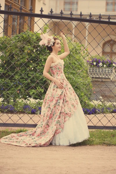 Portret Van Vintage Vrouw Het Meisje Jurk Van Vorige Eeuw — Stockfoto