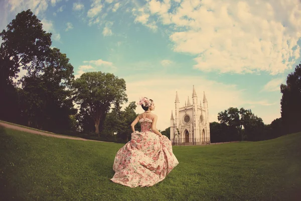 Ritratto Donna Vintage Ragazza Con Vestito Del Secolo Scorso Bella — Foto Stock