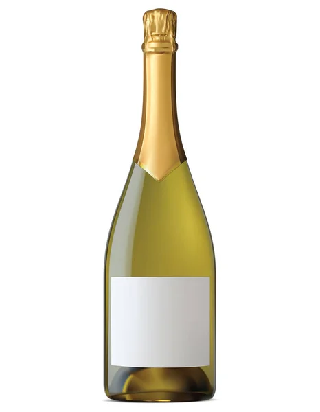 Bouteille de champagne avec feuille d'or isolée sur blanc. Vecteur 3d ill — Image vectorielle