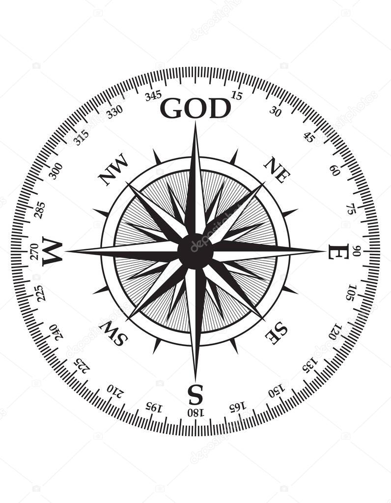 Black compass on white. Illustration