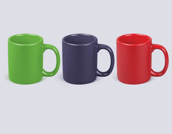 Tasses à café colorées isolées. Illustration 3D vectorielle réaliste — Image vectorielle