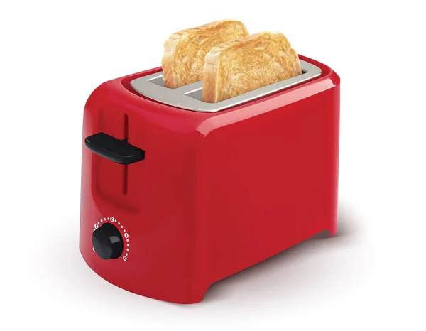 Red toaster with toasted bread for breakfast inside. isolated on — Stock Vector