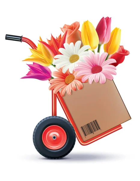 Bouquet floreale in autocarro. Idea creatrice. Realistico 3d illus — Foto Stock