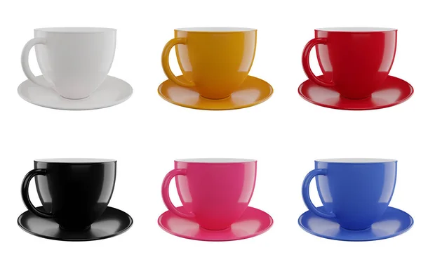 Colorful cups set isolated on white background with clipping pat — Stock Photo, Image