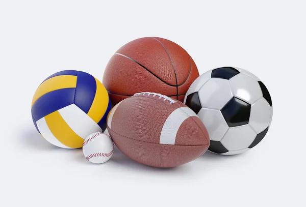 Verschillende sportballen. Sportuitrusting op witte achtergrond met — Stockfoto