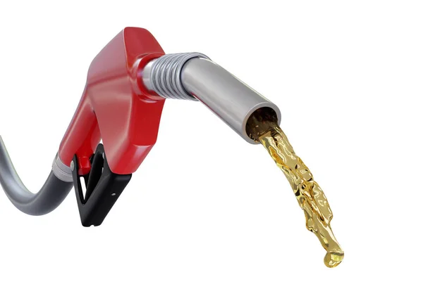 Fuel nozzle with stream, close up view on white with clipping pa — Stock Photo, Image