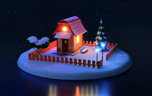 Modèle isométrique polygonal bas d'une maison de Noël. Rendu 3d — Photo