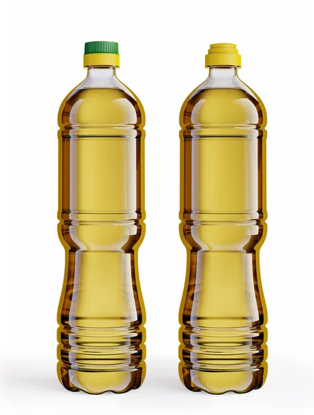 Flesolie Plastic Fles Geïsoleerd Wit Illustratie Weergeven — Stockfoto