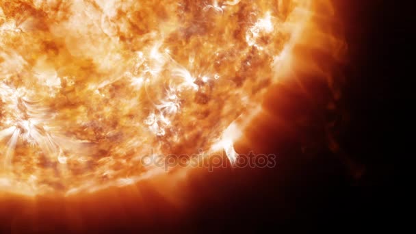 Sol no espaço com proeminências e vento solar — Vídeo de Stock