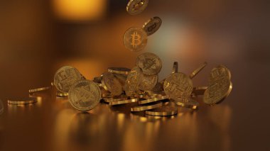 Bir yığının üstüne düşen Bitcoins