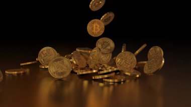 Bir yığının üstüne düşen Bitcoins