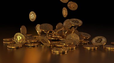 Bir yığının üstüne düşen Bitcoins