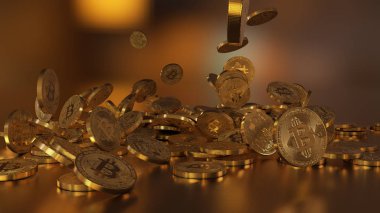 Bir yığının üstüne düşen Bitcoins