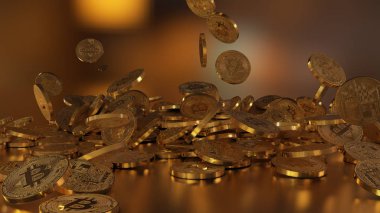 Bir yığının üstüne düşen Bitcoins