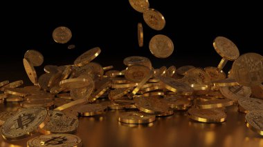 Bir yığının üstüne düşen Bitcoins