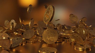 Bir yığının üstüne düşen Bitcoins