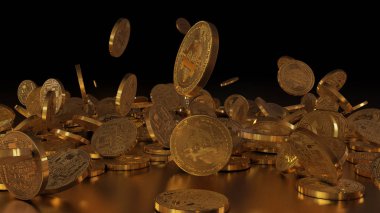 Bir yığının üstüne düşen Bitcoins