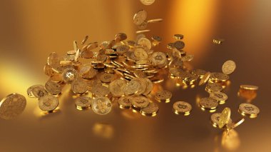 Bir yığının üstüne düşen Bitcoins