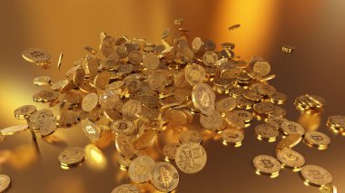 Bir yığının üstüne düşen Bitcoins