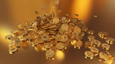 Bir yığının üstüne düşen Bitcoins