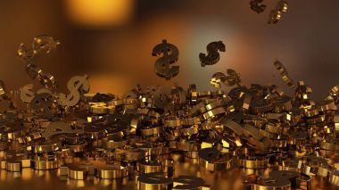 3D render düşen dolar belirtileri.