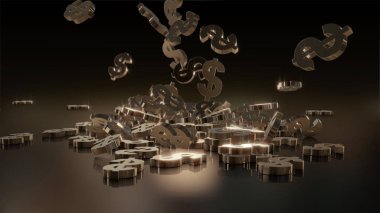 3D render düşen dolar belirtileri.