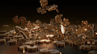 3D render düşen dolar belirtileri.