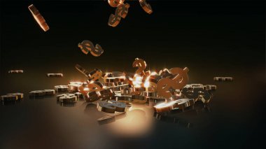 3D render düşen dolar belirtileri.