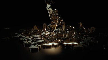3D render düşen dolar belirtileri.