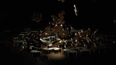 3D render düşen dolar belirtileri.