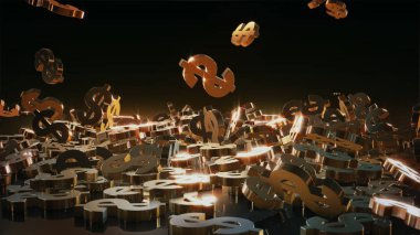 3D render düşen dolar belirtileri.