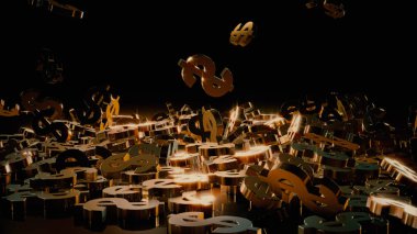 3D render düşen dolar belirtileri.