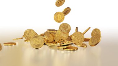 Bir yığının üstüne düşen Bitcoins