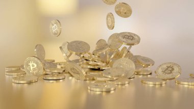 Bir yığının üstüne düşen Bitcoins